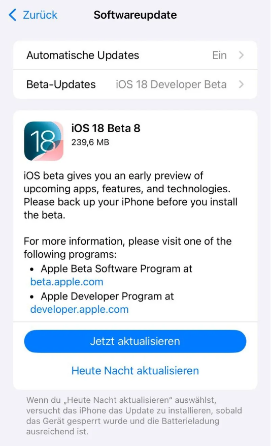 田东苹果手机维修分享苹果 iOS / iPadOS 18 开发者预览版 Beta 8 发布 